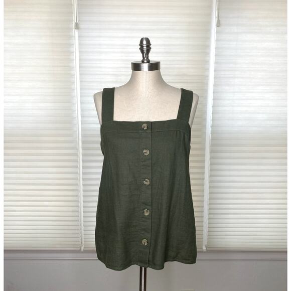 J.Crew olive green linen tank top, sleeveless top with buttons, NWT, size M - Picture 2 of 7